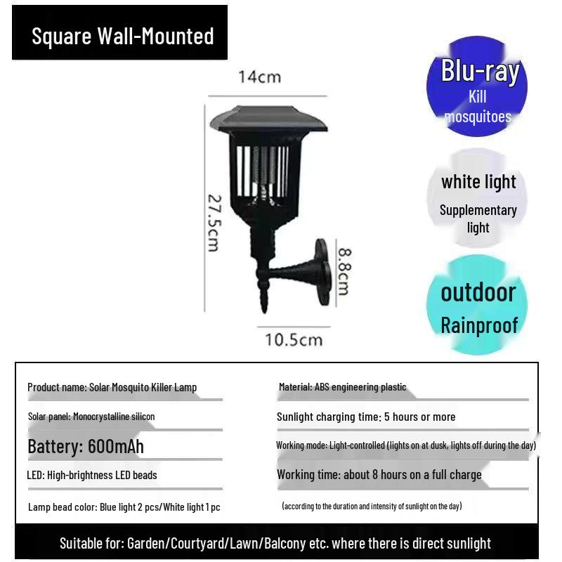 Outdoor Solar Mosquito Killer Lamp: Waterproof Electric Shock Mosquito Repellent for Garden Courtyard.