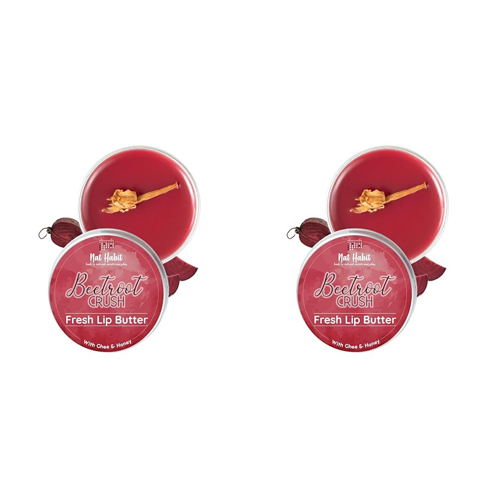 Nat Habit Lippenbalsam Fresh Beetroot Crush 10g Lippenbutter mit Desi Ghee & Rohhonig für natürliche rosa Lippen, Pflege, Dunkle und rissige Lippen - (Pac