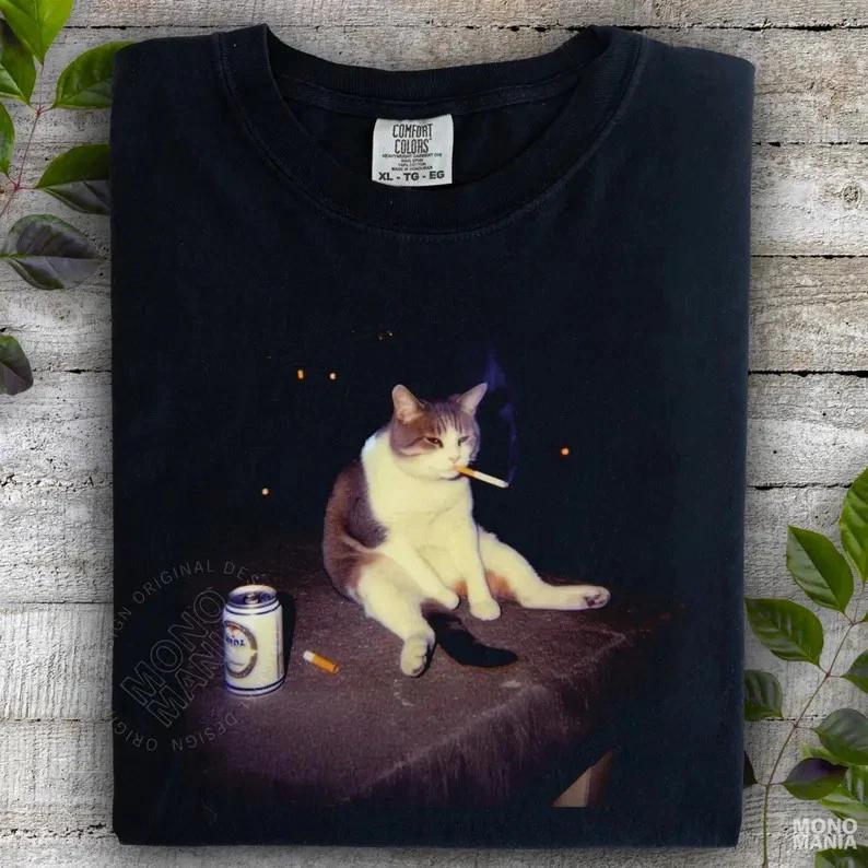 Funny Smoking Cat Meme Shirt Gen Z Brainrot Kitty Tee