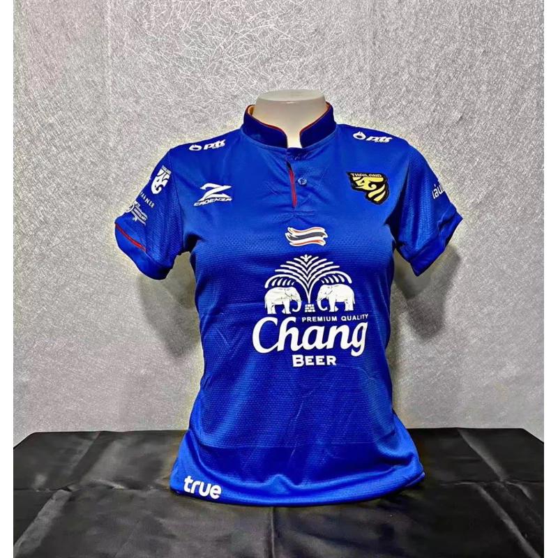 THAILAND National Women Football Soccer Training JERSEY CHEER Fan Quick Dry Shirt Mandarin Collar Short Sleeve Uniform Elephant Logo Sport