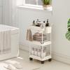 Storage Cart, 3 Baskets, Towel Rail, Wheels, Handle, Metal Frame, White