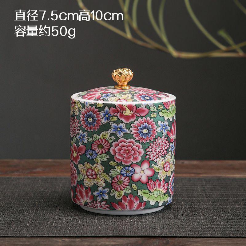 Creative Enamel Painted Flowers Ceramic Tea Jar Moisture-proof Seal Coffee Bean Candy Jar Kitchen Food Storage Container Decor