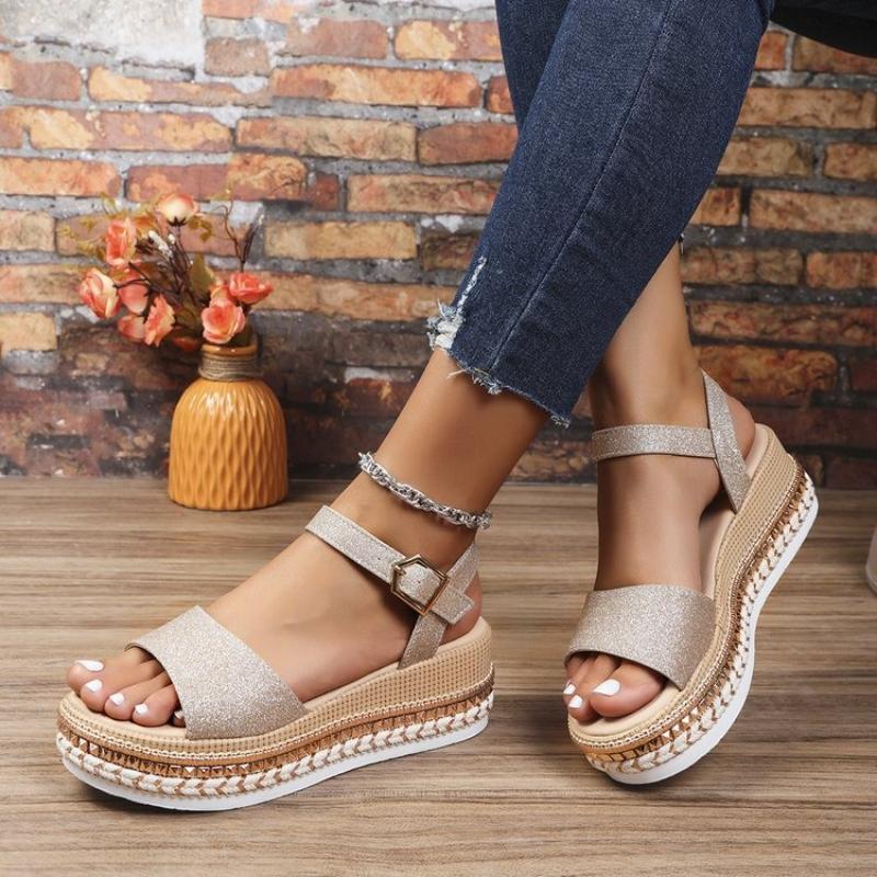 Summer Women Fish Mouth Sandals Thick Platform Wedge Heel Fashion Shiny