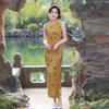 Huinan Sujin high-end and beautiful gold cheongsam 1011 new spring and summer waist daily wear dress