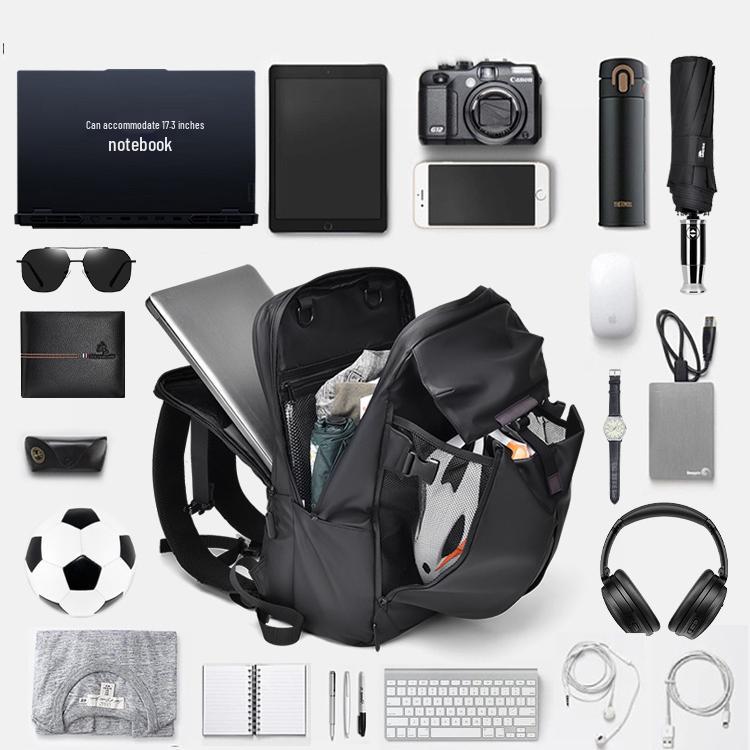 Men's Multi-Functional Travel Backpack with Dry-Wet Separation, Laptop Compartment, and Helmet/Basketball Holder