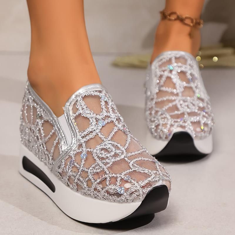 Women's Low-top Sneakers With Shiny Mesh, Breathable Fabric, EVA Sole, All-season Casual Sports Shoes
