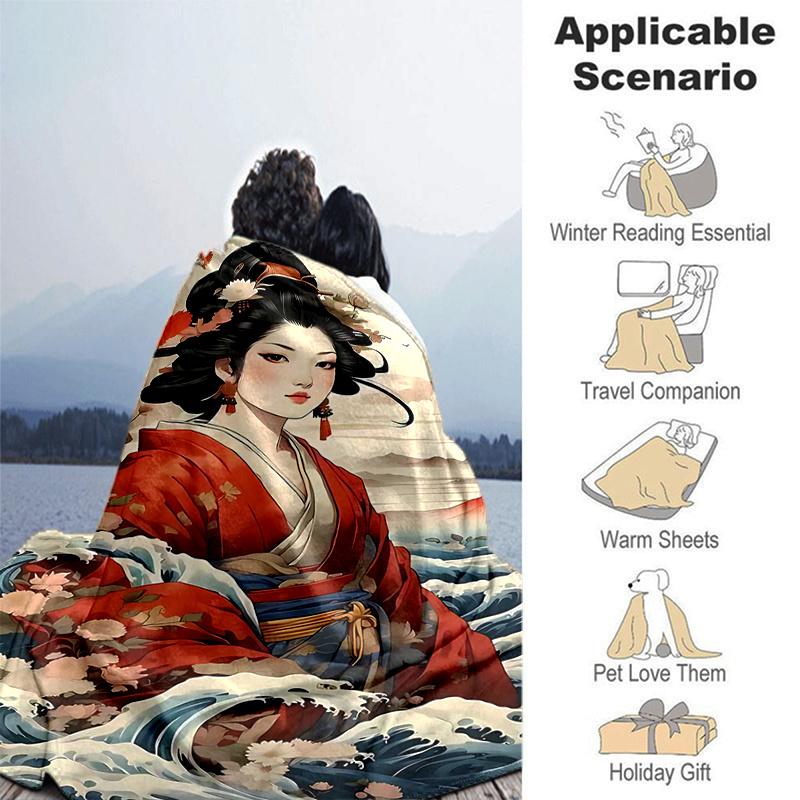 1pc Japanese Geisha Floral Print Blanket Home Decor, Couch Throw, Outdoor Blanket .W051