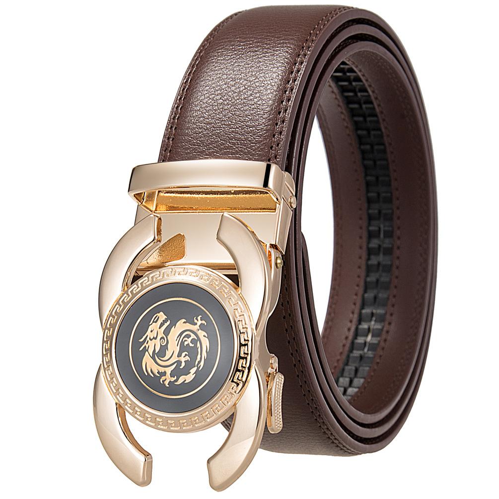 1Pcs Fashion Trend Men'S Automatic Buckle, Versatile Alloy Buckle Belt, Two-Layer Cowhide Belt Ly36-33539-1