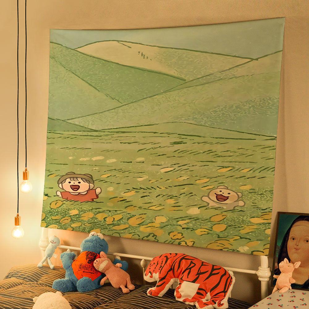 VIKAMA Cartoon Tapestry Childrens Room Ins Scandinavian Style Painting Good Night Story Baking Scene Wall Decoration