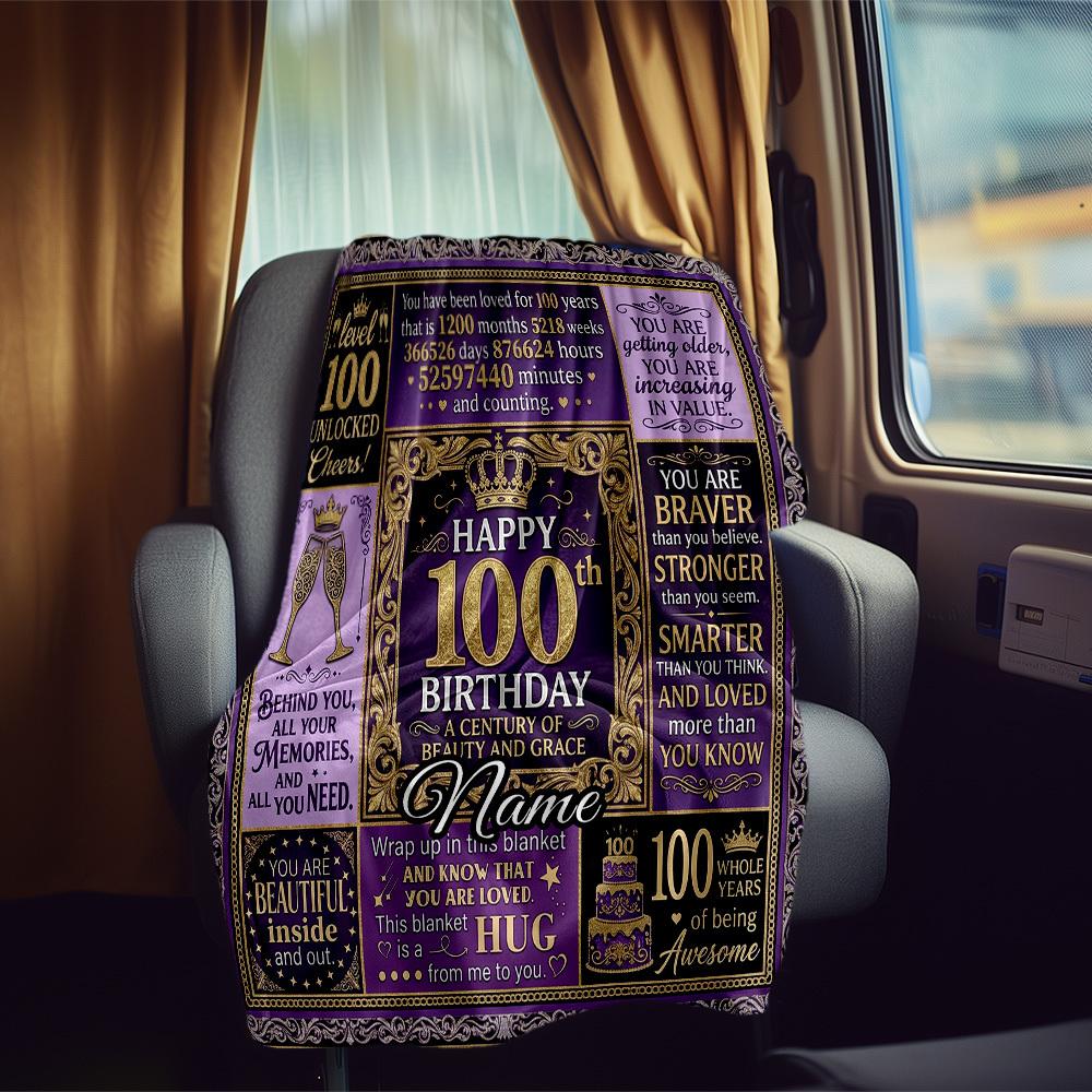 Happy 100Th Birthday Rv Customize Your Name Blanket Cozy Soft Lightweight Allseason Multipurpose Blanket For Travel Camping Picnics Sofas Rvs Beds
