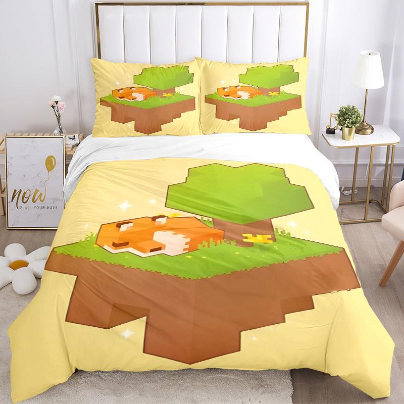 3pcs Minecraft Inspired Animal Print Home Bedding Set-Universal Three-Piece Suit for Bedroom, Guest Room, Living Room, Hotel Decorations-Per