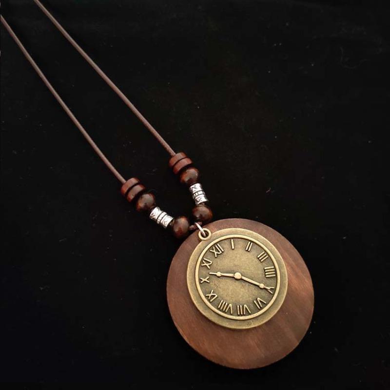 Retro Cotton and Linen Accessories Ethnic Style Wooden Long Women's Sweater Chain Alloy Leaf Necklace