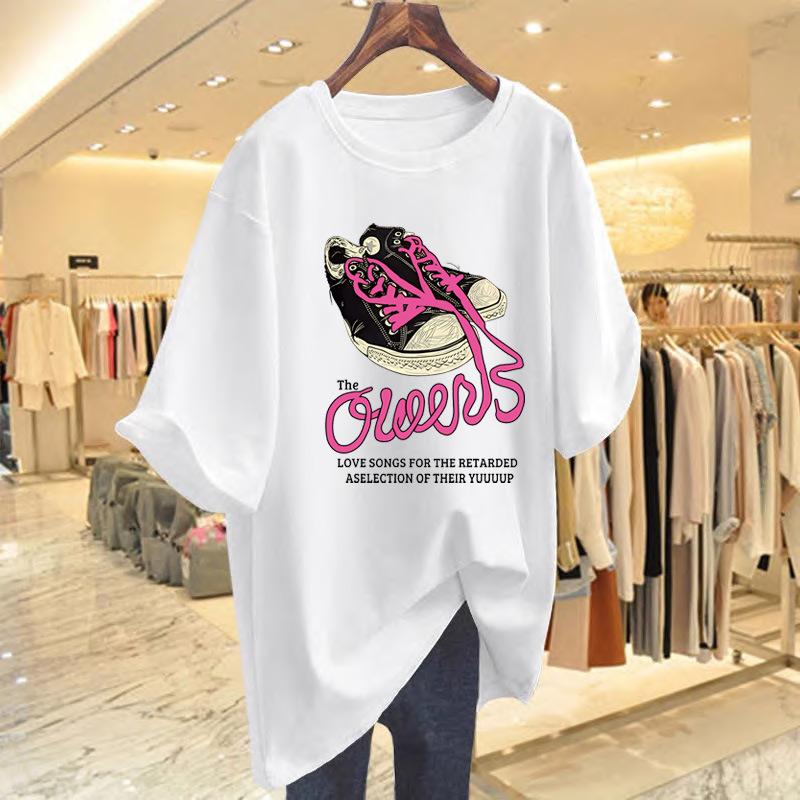 

High-end quality cotton short-sleeved T-shirt women s 2025 summer new fashion foreign style cartoon printing loose top tide S