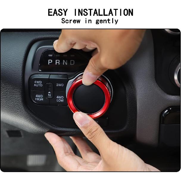 Voodonala for Dodge RAM Aluminum Headlight Headlamp & Gear Shift Shifter Shift Lever Selector Knob Switch Adjustment Knob Cover for 2018-2026 Dodge