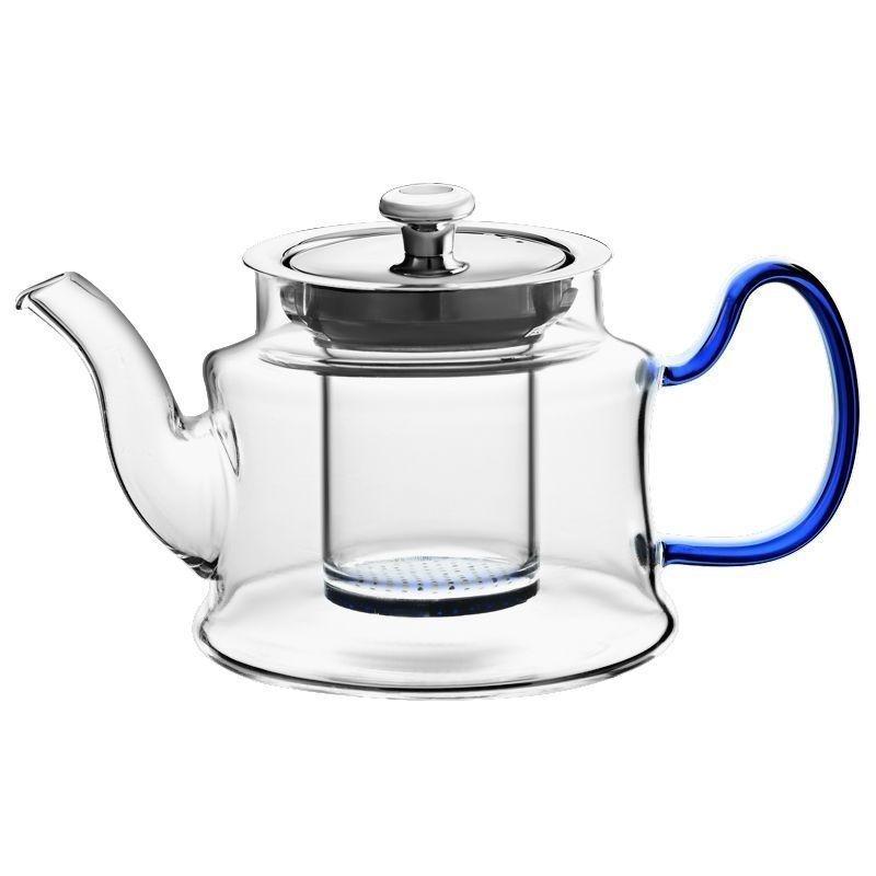 Heat-Resistant Glass Teapot Set with Stainless Steel Infuser and Colored Handle Teacups