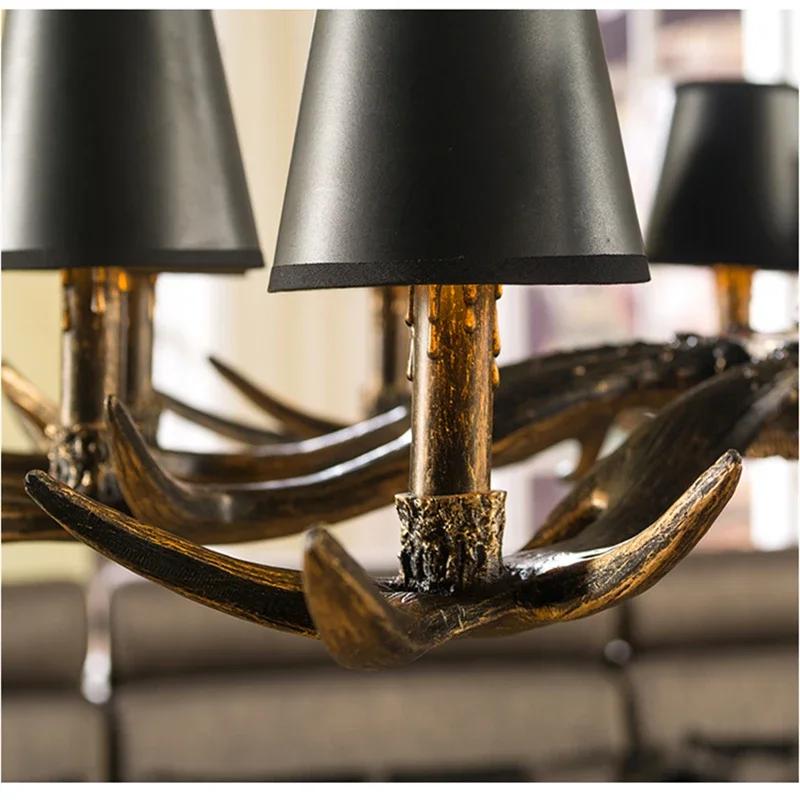 Retro Style Antler Resin With Lampshade Chandelier For Living Room Dining Room Sweep Gold Spray Paint Indoor Modern Home Decor