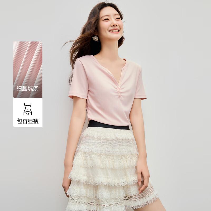 

Women s Elegant V-Neck Pleated Slim T-Shirt L