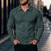 Men's Long Sleeve Polo Sweatshirt, Solid Color Athletic Casual Top, Polyester Spandex Blend