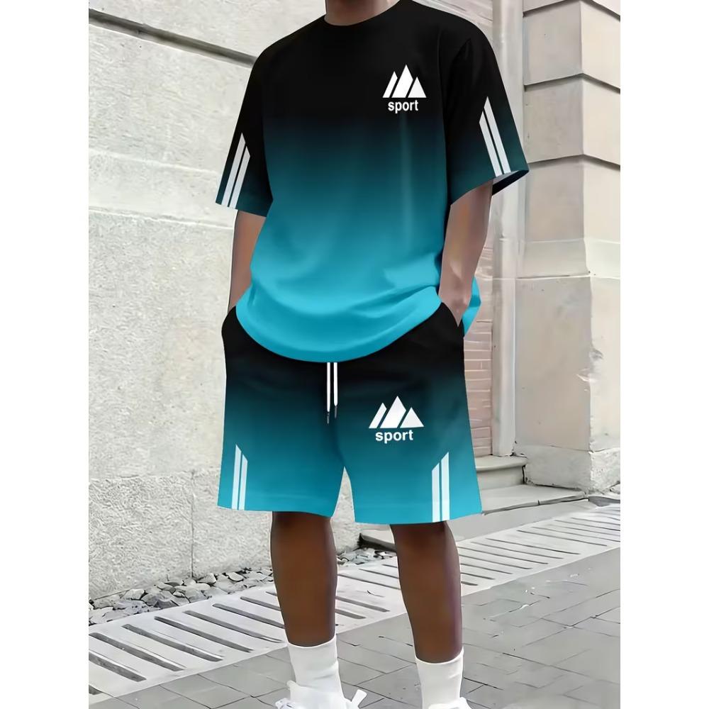Herren T-Shirt Anzüge 2-teilige Outfits Shorts Kurzarm Rundhalsausschnitt Sommer Kokospalme Mode Lässig Urlaub Tägliche Kleidung M