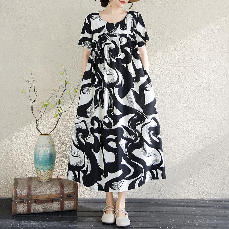 Summer Cotton Silk Loose Nightgown for Plus Size Women - Casual Mom Style Home Dress