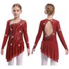 Sparkly Girls Lyrical Dance Dress with Sheer Sleeves Asymmetric Hem Cutout Back for Performance