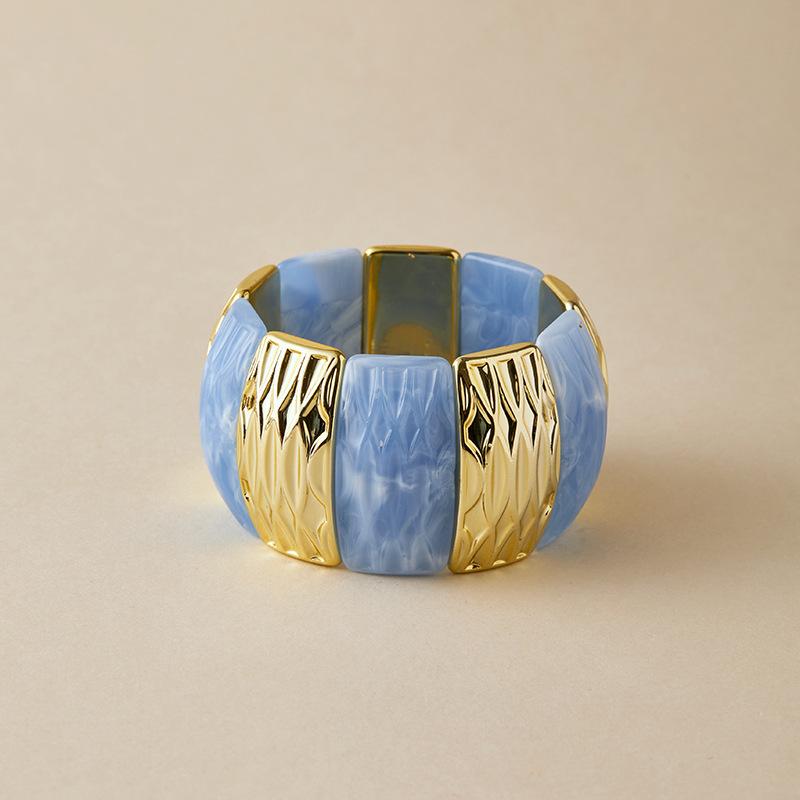 Acrylic Square Pattern Bangle for Women Elastic Rope Splicing Bracelet Geometric Irregular Wide Jewelry Gift