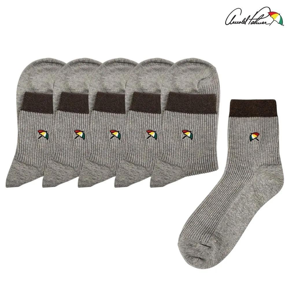 Arnold Palmer Women's Mid-Length Class A Ribbed Socks Grey Ringle 5-Pair Set Made In Korea Ladies' Gift