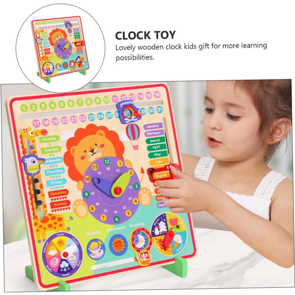 1Satz Multifunctional Wooden Toy for Interactive Clock Learning Game Weather Recognition Early Education Activity