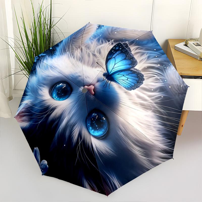 

1pc Blue Butterfly Fantasy Magical Automatic Opening/Closing Umbrella with Foldable Design, Perfect for Outdoor Adventures & Festive Occasions!R0