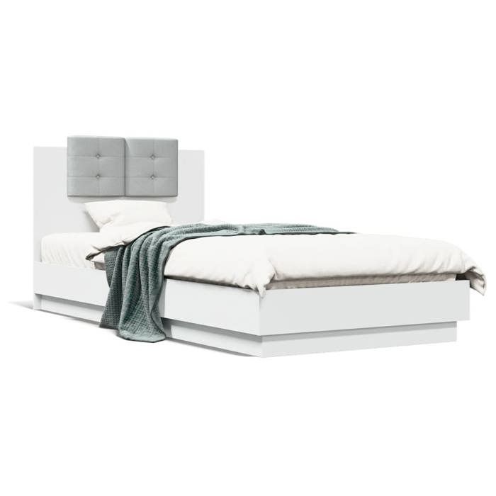VidaXL Bed Frames with Headboard, Single Bed with Slat Base, Adult Bedroom Bed, Modern, White 100x200 Cm 3209933