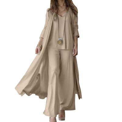 Women Casual Long Cardigan and Tank Tops Loose Trousers Three Piece Sets