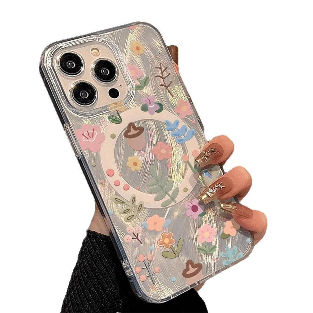 For Apple Feather Gauze Magnetic Phone Protective Case Three-piece Set for Apple Magnetic Phone Case Frosted Simple Mobile Phone Magnetic Case