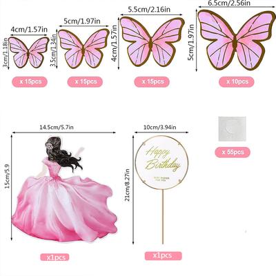 57Pcs Butterfly Happy Birthday Cake Toppers Decorations Party Supplies with Metal Gold Happy Birthday Cake Topper for Wedding