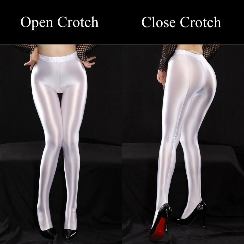 Plus Size Glossy Satin Shaping Pantyhose Oil Shiny Yoga Leggings Women Sexy Cuban Heel Back Seam Tights  Pole Dance Clubwear