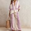 Damen Boho Baumwolle Leinen 2-teilige Sets, 3/4 Ärmel Bedruckte Hemden und Weite Hosen Passende Sets, Lockere Urlaubs-Lounge-Outfits
