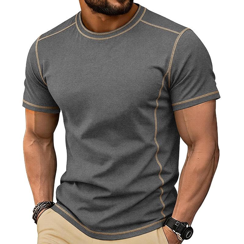 Men’s Short Sleeve Crew Neck T Shirt with Stitching Casual Lightweight Summer Top for Everyday Wear