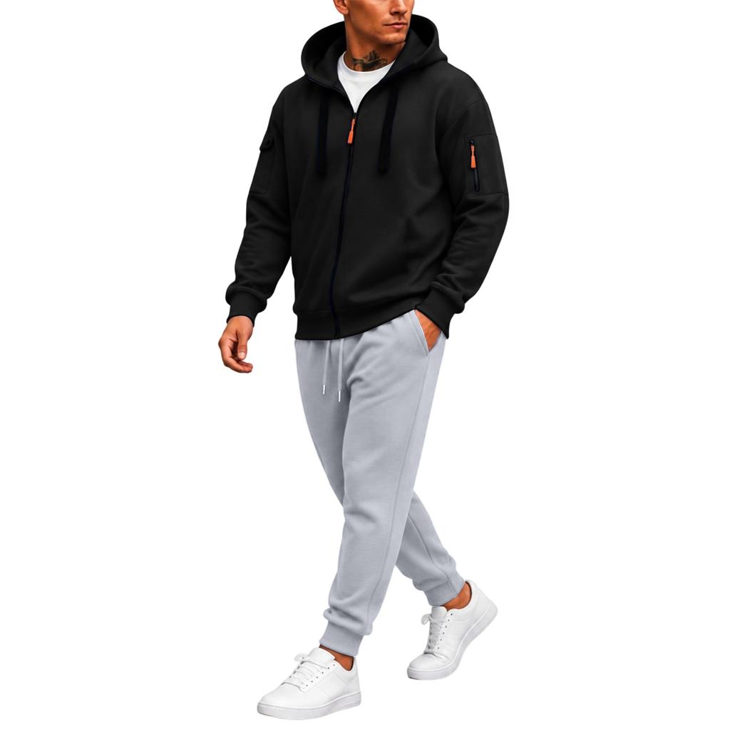 Men's Athletic Full Zip Hoodie and Black Pants Casual Track Suit 2 Piece Set