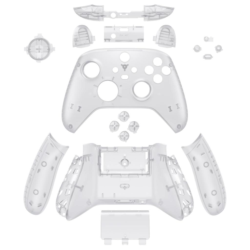 eXtremeRate Full Shell Button Set for Xbox Series X S Clear Replacement Side Rail Grip Front Backplate Cover for Xbox Core Wireless Controller