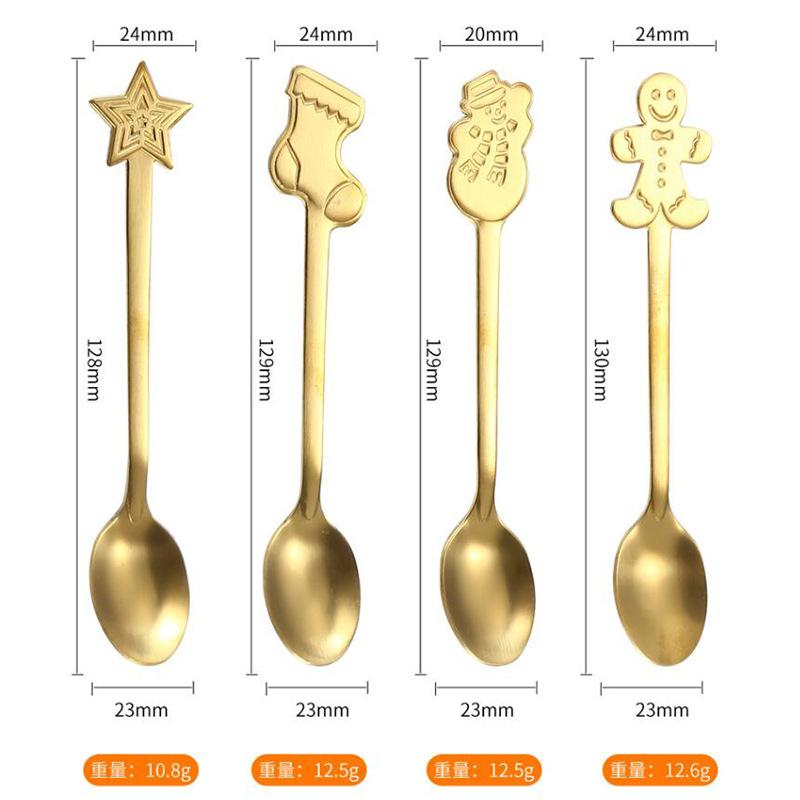 Edelstahl Löffel Tafelgeschirr Runder Löffel Kuchen Dessert Eis Kaffee Löffel Kreatives Weihnachts-Löffel-Set