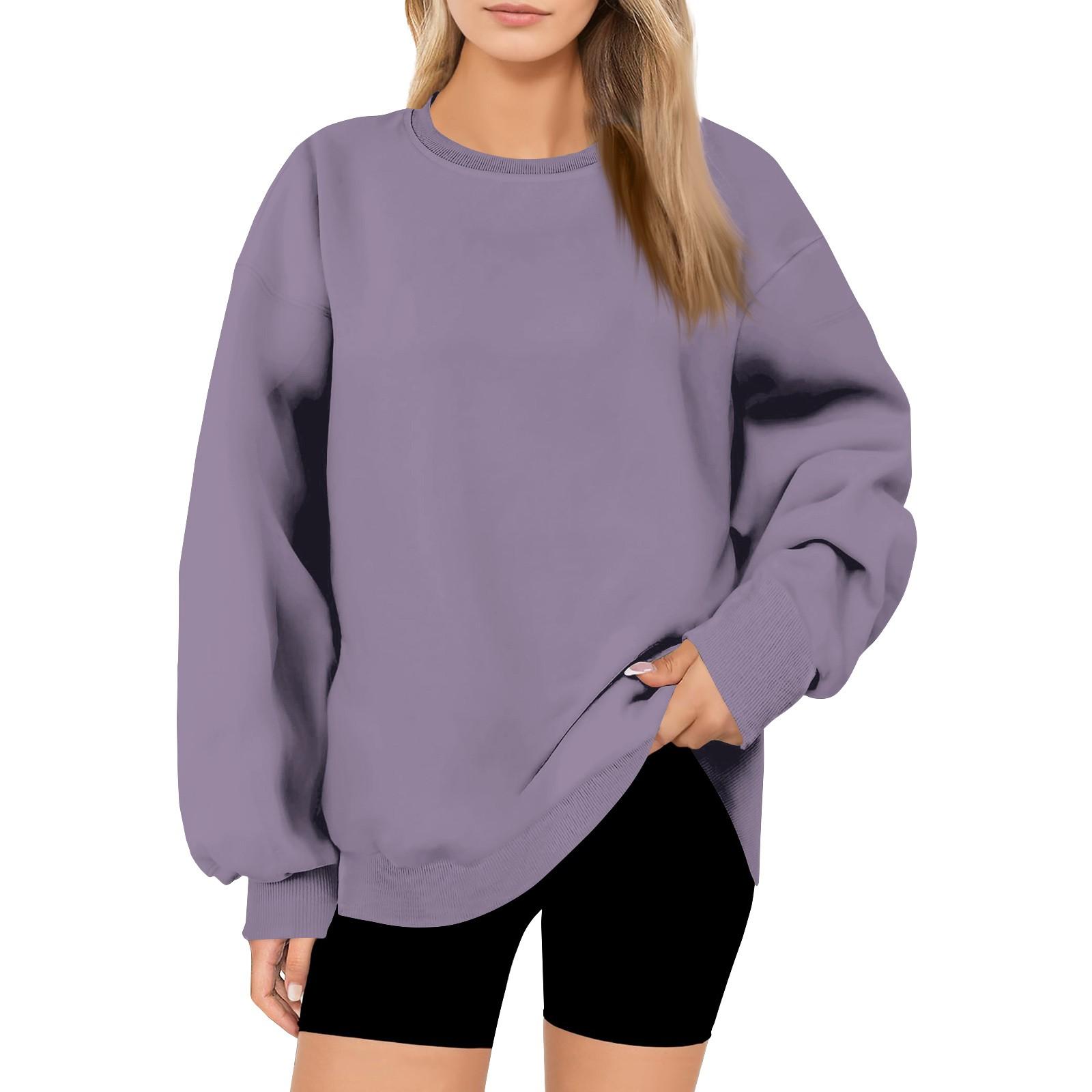 Women s Fashion Casual Round Neck Loose Long Sleeve Color Sweatshirt M светло-фиолетовый 1790₽