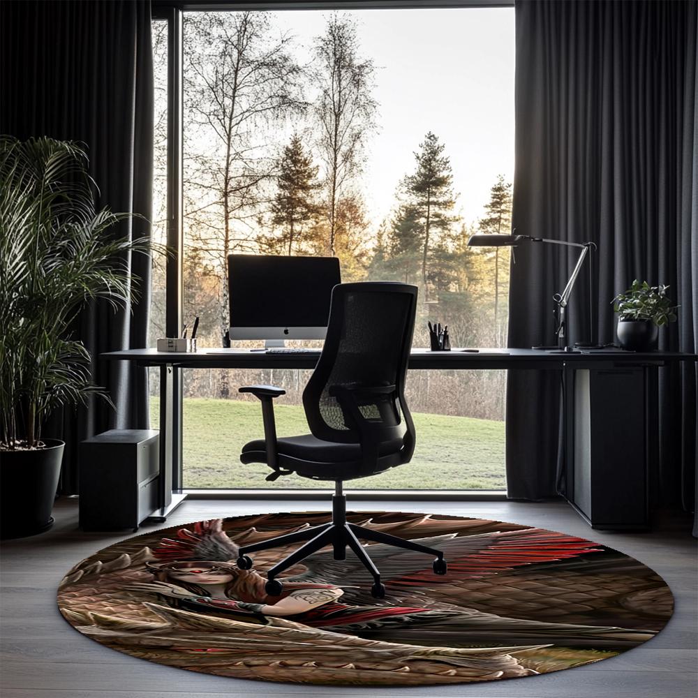 Dark Printed Round Rug Carpet Chair Rug Area Rug Entryway Doormats,for Office Chair Living Room Bedroom Kitchen Room.