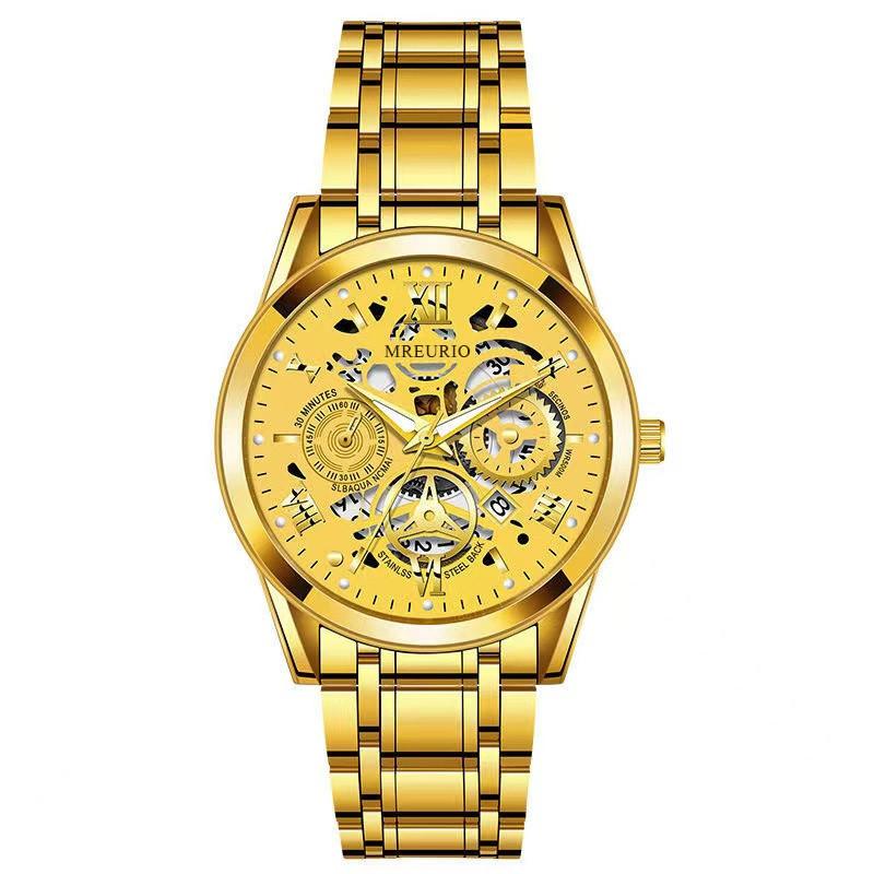 

Stylish Mens Skeleton Watch With Calendar And Quartz Movement For Business And Casual Wear Gold