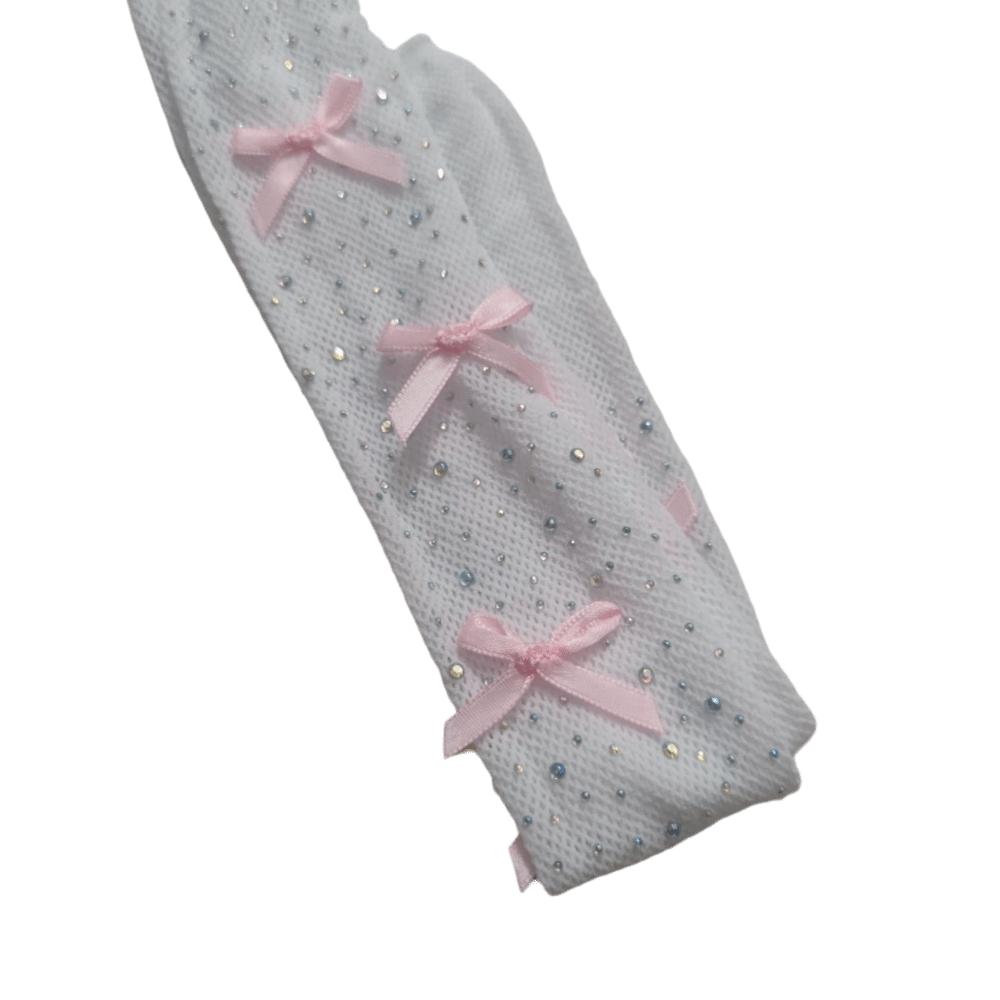 Breathable Girls Mesh Pantyhose Bow Accents Sparkling Stockings Women Hollow-Out Leggings  Lolita Small-Style 1