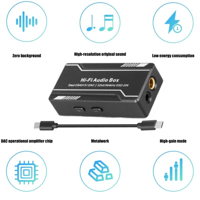 Portable USB C Amplifier 32bit 384KHz USB C to 3.5mm 4.4mm Adapter with CS43131 Chip USB C Headphone Adapter for Phone