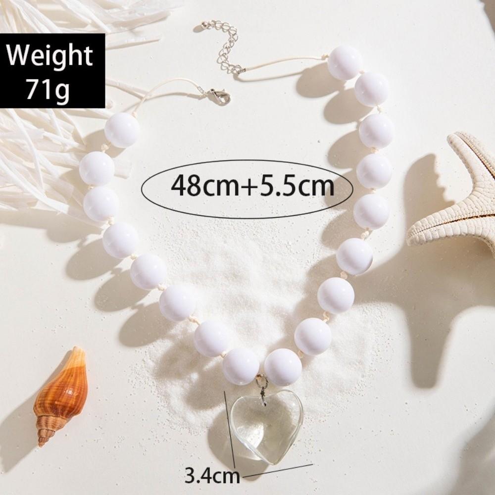 Adjustable Heart-shaped Pendant Necklace Metal Acrylic Round Bead Necklace For Women
