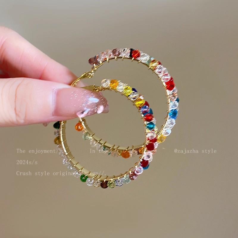 Dopamine Color Zircon Plain Ring Earrings Women's Personality Earrings Temperament Ears