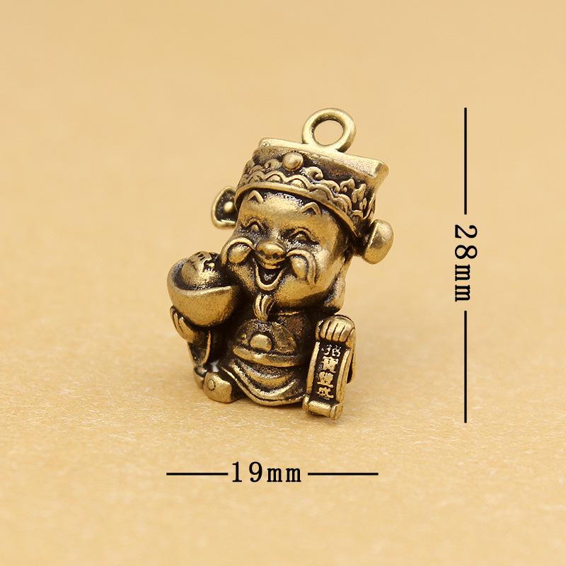 Brass Five Gods of Wealth Keychain - Pure Copper Figurine for Good Fortune