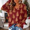 Women's V-Neck Long Sleeve Christmas Print Lightweight Blouse for Spring Summer