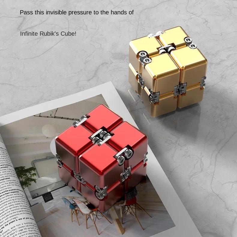 Aluminum Alloy Infinity Cube Fidget Toy Stress Relief Office Puzzle Relaxation Game Portable Educational Toy for Kids Adults