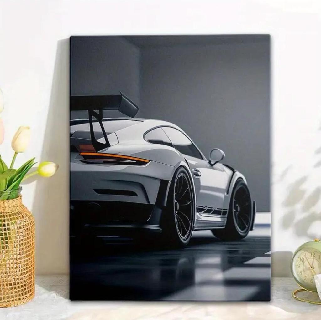 Modern Sports Car Racing Canvas with Pine Wood Frame